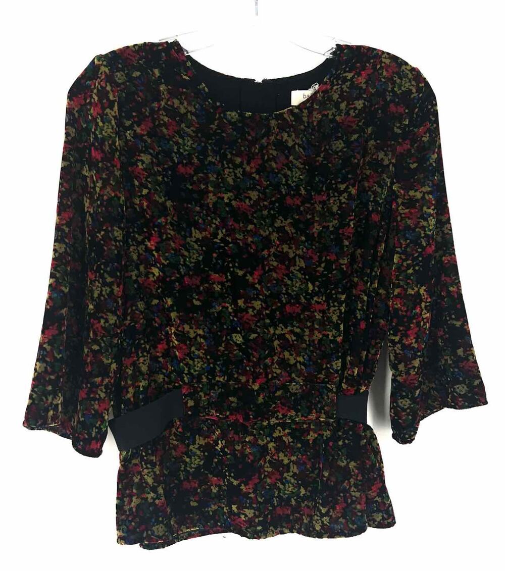 ba&sh Size 6 Black/Multi Floral Velvet Designer Top-3/4 Sleeve